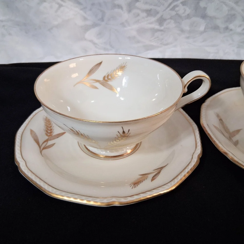 Vintage Teacups Royal Tettau Germany US Zone Wheat Sheaf 24k Trim China Pair